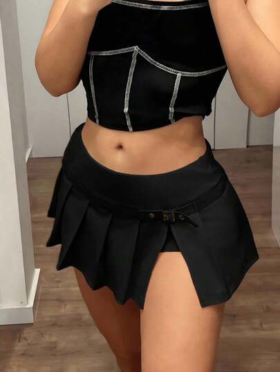 SHEIN ICON Minifalda plisada sexy y minimalista de unicolor