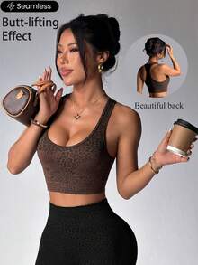 Women's Casual Sports Leopard Print Racerback Tank Top - Brown - View 2