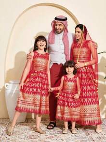 SHEIN Abaya Jalabiya Casual T-Shirt Set For Teen Girl,Vibrant Colors Comfortable Design For Summer,Party,School Activities & Outings,Lively Spring Vibe - Burgundy - View 9