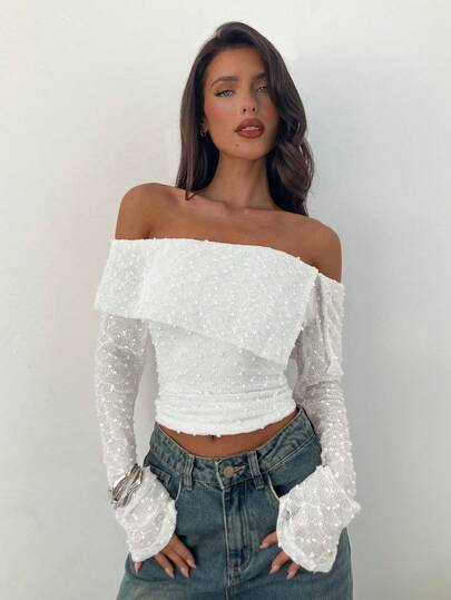 Aloruh Women's Solid Color Simple Off-Shoulder Top