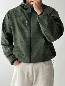 DAZY Military Green Plaid Fabric Elastic Waist Men's Jacket And Coat, Spring/Autumn - Army Green - View 1