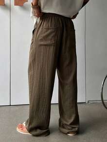 DAZY Men's Casual Elastic Waist Solid Color Pants, Spring - Brown - View 2