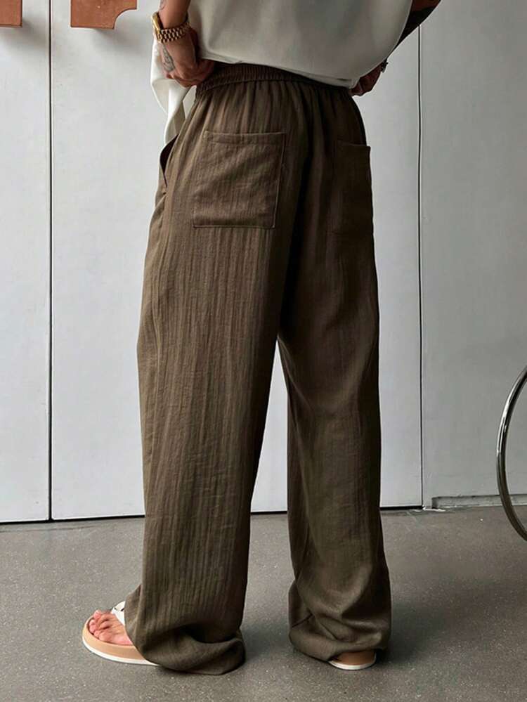 Men's Casual Elastic Waist Solid Color Pants, Spring