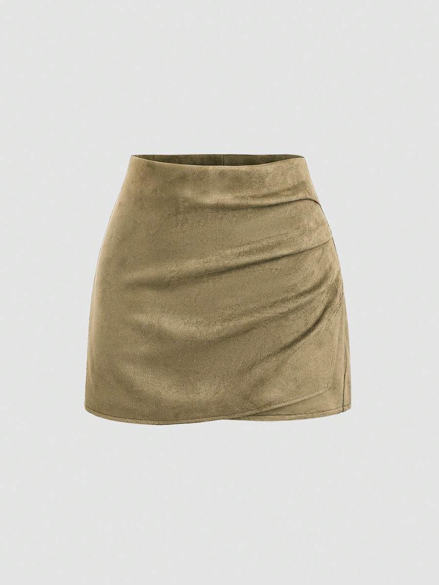 Sweetra Women's Fashionable Vintage Pleated Suede Casual Shorts, Versatile For Daily Commute And Outings, Autumn/Winter