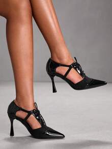 CUCCOO SZL Women's Elegant Lace-Up Pointed Toe Heeled Sandals, Suitable For Commuting Valentine's Day - Black - View 8