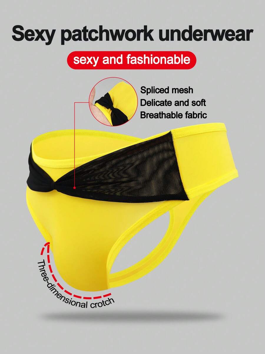 DrisQ Ropa interior sexy para hombres con lazo de malla hueca negra y tela amarilla de moda - Multicolor - Ver 1