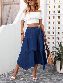 Breezaya Gonna di jeans con orlo asimmetrico per donna - Blu lavato scuro - Visualizzare 6