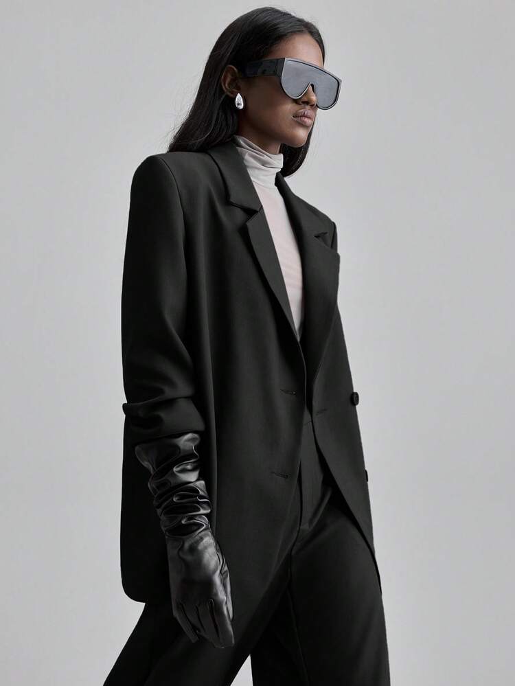 2026 SS New Loose Fit Blazer Jacket For Women, Casual Business Office Wear, Elegant Urban Commuter Formal Outfit, Minimalist Chic Versatile Black Blazer