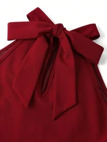 Ellevyn 女士3D立体花卉吊带上衣和阔腿裤优雅两件套 - 紅色 - 查看 5