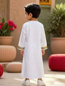 男童缎带设计纽扣口袋长袖宽松长衬衫 - 白色 - 查看 2