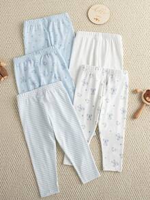 Souflis Souflis 5件套婴儿/男童休闲百搭图案打底裤，日常百搭，Hello World图案，四季皆宜 - 彩色 - 查看 4