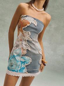 Bohemela Đầm mini quây ngực thời trang dành cho nữ, họa tiết hoa và tua rua. - Rửa nhẹ - Xem 6