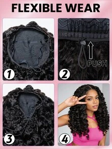 QUICK WEAR 9am Hair Store 即戴即用半假发，预造型卷发棒卷曲/蓬松直发，灵活贴合，三合一半假发，带抽绳，自然发际线，无缝设计，新手友好，即戴即用，无需胶水，真人发假发，预先拔毛发际线，180%密度，16-26英寸常规尺寸，自然色，未经加工的处女发，圣诞假发，真人发假发