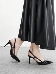 CUCCOO BIZCHIC 女士亮面尖头搭扣设计优雅高跟鞋 - 黑色 - 查看 3