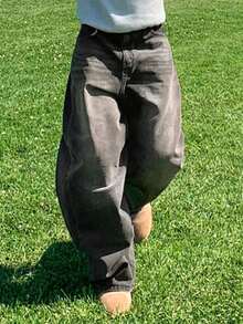 DAZY 男士水洗做旧深灰色牛仔裤，春季款 - 深灰色 - 查看 5