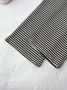 Teen Girl Knitted Striped Drawstring Waist Casual Pants Black And White Clothes For Tween Girls - Black and White - View 5