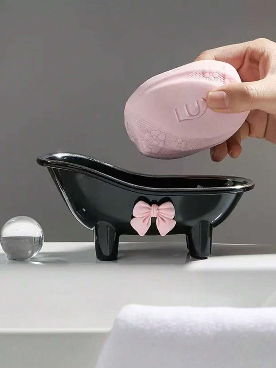 1pc Bathtub Soap Tray - Cute Creative Soap Dish Holder, Bathroom Accessories, Space-Saving Design For Organized Bathroom Countertops Home Bathroom Decor Summer Back To School - Black - View 1