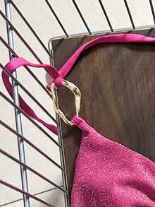 Swim Mod Bộ bikini màu hồng ánh kim dễ thương cho nữ - Hồng - Xem 4