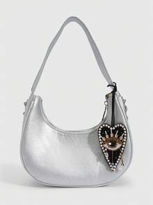 ROMWE Goth 1 件哥特式串珠恶魔形心形吊坠，高品质手工缝制天鹅绒材质包包挂钩，刺绣恶魔之眼包包挂钩，适合万圣节和情人节等场合 - 黑色 - 查看 3