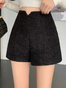 DAZY Women's High Waist Shiny Wide Leg Loose Elegant Fashion Shorts Y2k - Black - View 5