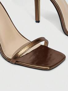 CUCCOO SZL 女士方头细高跟性感时尚绑带酒红色高跟凉鞋，坏女孩夜间街头风穿搭，性感约会派对夏季服饰 - 銅色 - 查看 6