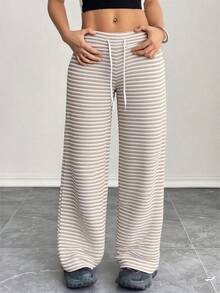 SHEIN PETITE Comfortable And Casual Plain Knitted Low-Rise Wide-Leg Women's Sweatpants - Multicolor - View 1