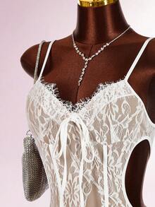 Amplova Đầm midi ren cổ khoét sâu gợi cảm phối màu bất đối xứng dành cho nữ - Nhiều màu - Xem 6