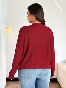 Calvaya Áo khoác cardigan cỡ lớn, kiểu dáng mới, đa năng, tối giản, màu trơn, cài cúc hình hoa hồng. - Màu Đỏ Sâu - Xem 2