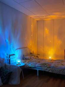 1 Pack C Shape Round Night Light Crystal Table Lamp, Creative Bedside Lamp With Rotating Water Ripple Effect, Flame Atmosphere Light With 16 Colors And Remote Control, Bedroom RGB Remote Control Night Light With Rotating Water Ripple Design, Suitable For Kids Room, Bedroom, Corridor - متعدد الألوان - مشاهدة 6