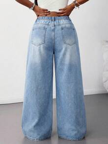 SHEIN Tall CURVE Plus Size Light Blue Elastic Waist Casual Straight Loose Fit Jeans