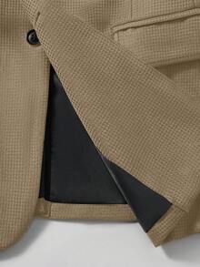 Manfinity Mode Setelan Jas Kasual Bisnis Pria Warna Khaki, Kain Bertekstur, Pakaian Formal untuk Pernikahan, Gaya Klasik Musim Gugur untuk Kerja, Perjalanan, Hadiah untuk Pacar/Suami, 2 Potong - Khaki - View 5
