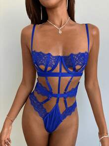 Aloruh Women's Sexy Lace Bodysuit Lingerie For Going Out - Royal Blue - View 6