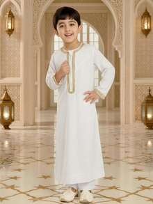 男童传统编织边长衬衫 - 白色 - 查看 2