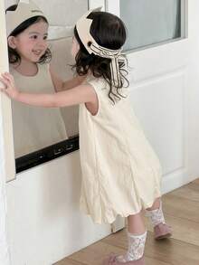DAZY Toddler Girls' Round Neck Solid Color Korean Style Sleeveless Dress, Spring/Summer - White - View 1