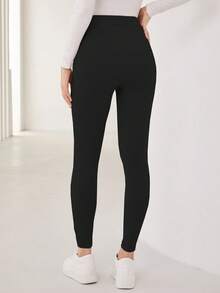 Mulvari Leggings con diseño de parche tejido de canalé - Negro - Ver 2