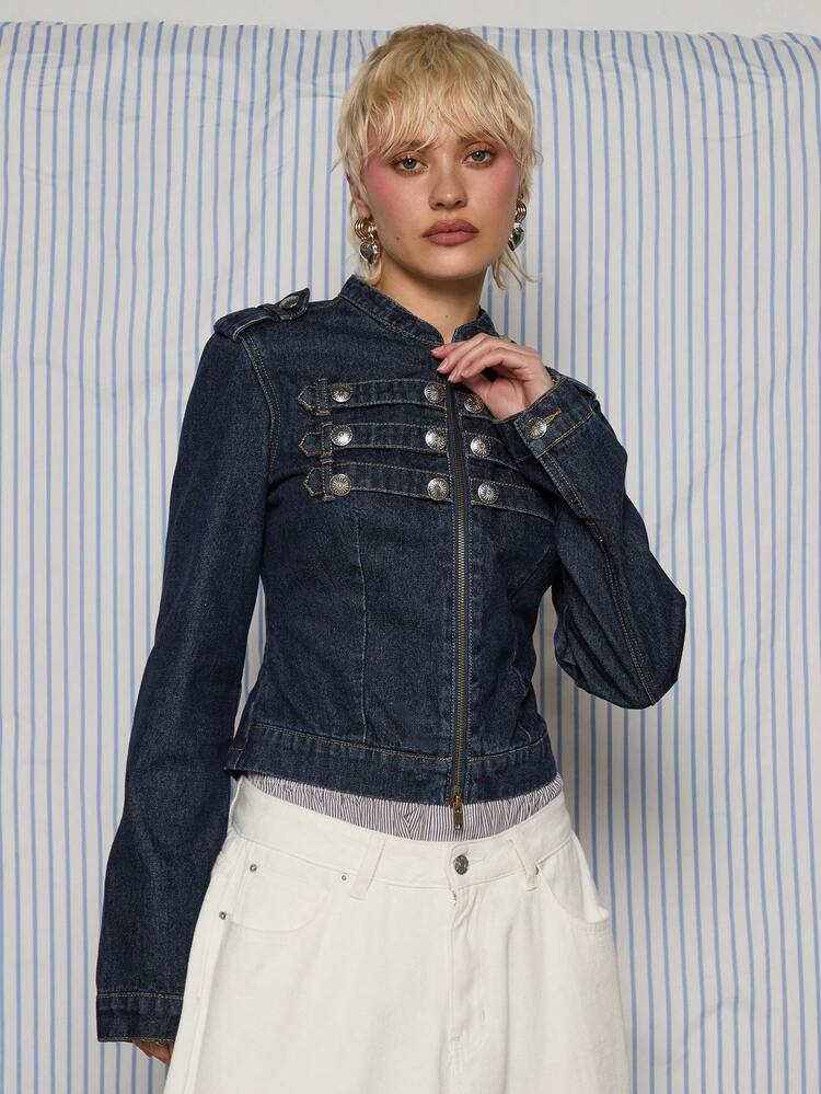 COUREZ Fitted Denim Drummer Military Napoleon Jacket/Y2K Jacket
