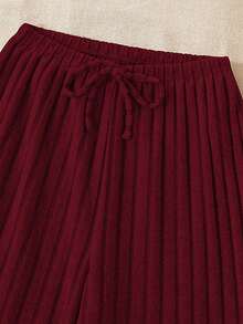 纯色磨毛罗纹女士休闲裤 - 酒紅色 - 查看 6