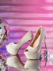 CUCCOO LuxiPop Zapatos de tacón alto con suela gruesa y de moda, adecuados para ocasiones de fiesta - Albaricoque - Ver 2