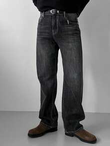 DAZY Men's Plain Black Washed Denim Jeans, Spring/Autumn - Black - View 7