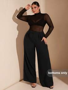SHEIN BAE Pantaloni larghi asimmetrici in vita di colore marrone cioccolato, eleganti per feste, uscite serali e casual, adatti per donne curvy e taglie forti. Pantaloni da lavoro di classe per donne taglie forti, ideali per l'autunno. - nero - Visualizzare 6