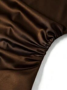 Ellevyn Flowy Comfortable High-Intelligent Top And Satin Shiny Mermaid Hem Elegant Brown Suit, Business Attire - Brown - View 4