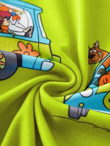 SCOOBY-DOO X SHEIN Plus Size Summer Casual Letter & Car Print Round Neck Short Sleeve Sleep Dress Oversize Sleep Dress - Green - View 3
