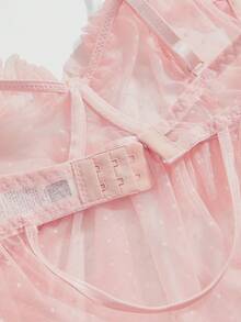 ROMWE Đầm ngủ lãng mạn, ngọt ngào, ngây thơ kiểu búp bê Kawaii chấm bi xếp nếp gợi cảm kèm quần lót G-string - Hồng - Xem 4