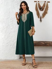 EMERY ROSE 女士休闲刺绣中长连衣裙 - 綠色 - 查看 10