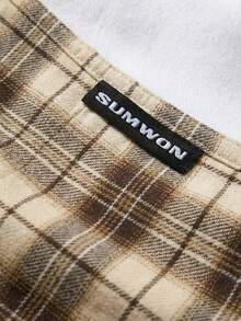 SUMWON Plaid Button Down Long Sleeve Shirt With Chest Pocket Classic Collar Fall Winter Layering Top Casual - Coffee Brown - View 4