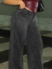 Maria Perezxox Lässige, ausgewaschene Jeans mit hoher Taille und weitem Bein