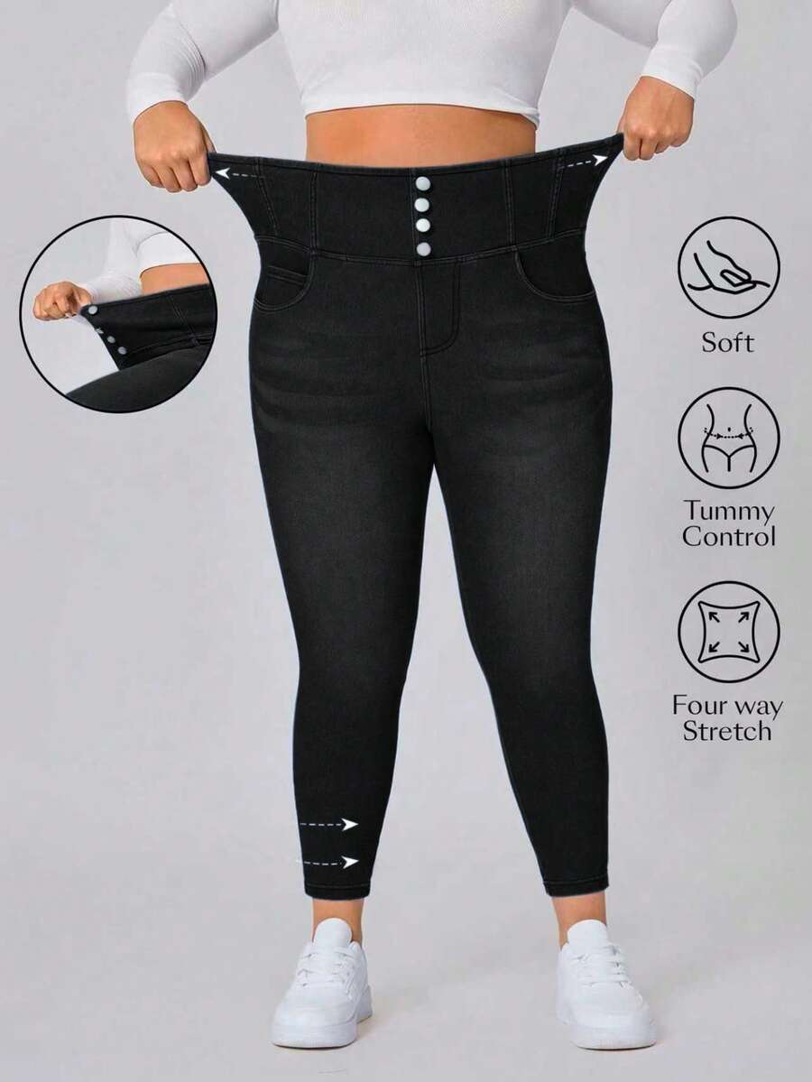 Flexra 大码女式休闲牛仔裤 - 黑色 - 查看 1