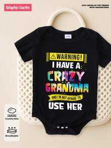 GraphicGems Baby Boy Cute Letter Printed Short Sleeve Bodysuit, Summer - Black - View 1