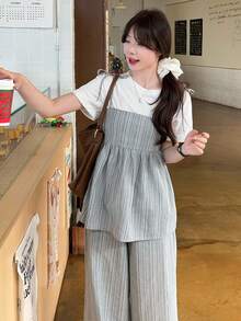 DAZY Women's Tie-Up Striped Camisole Top And Relaxed Fit Palazzo Pants 2 Pieces Set - Light Grey - View 8