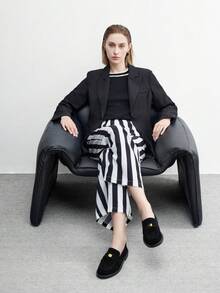 CUCCOO BIZCHIC 女士休闲厚底一脚蹬乐福鞋，复古学院风软皮经典金属搭扣装饰，圆头低跟，舒适通勤办公商务鞋 - 黑色 - 查看 4